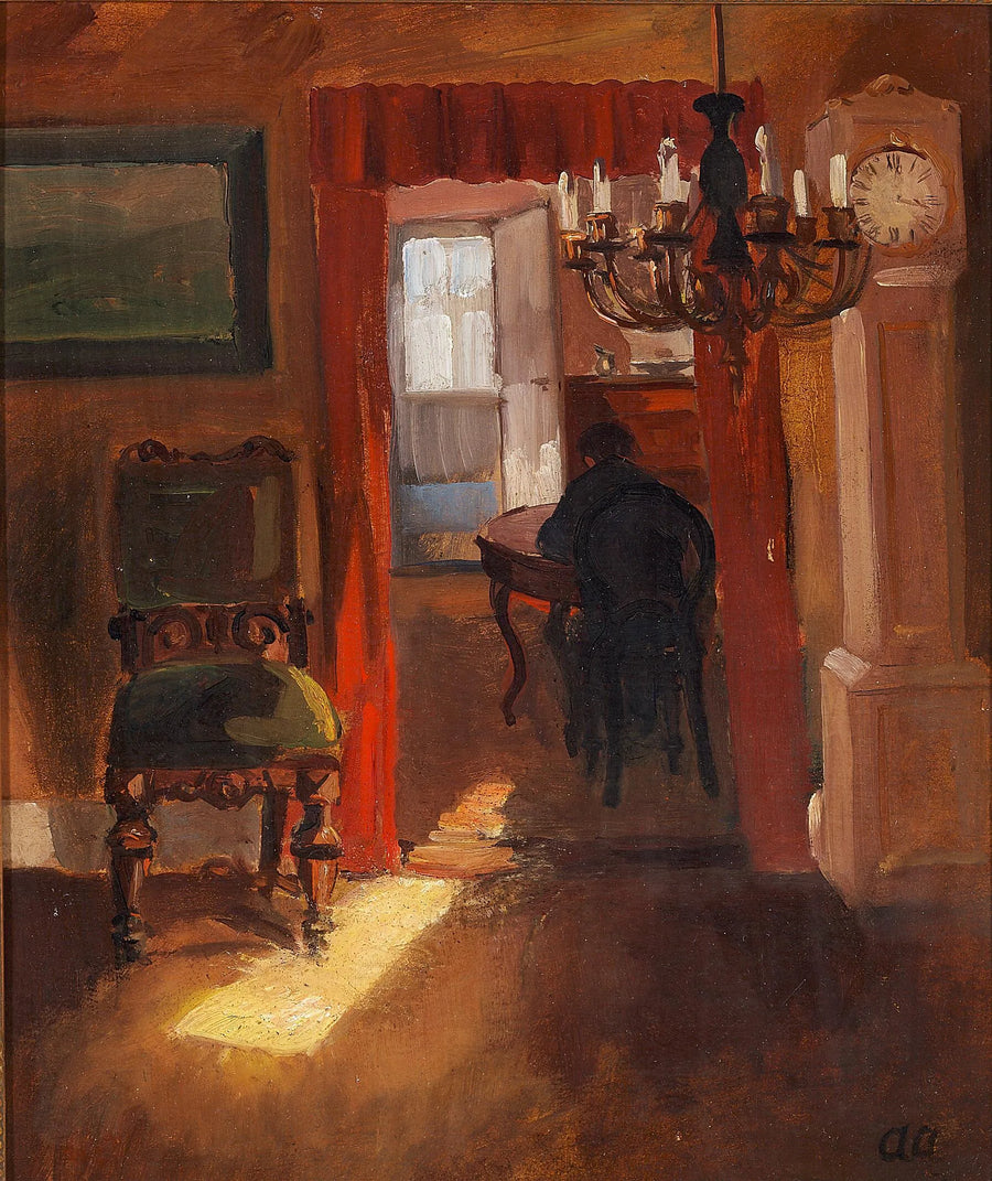 Innenansicht von Skagen mit einem Sonnenstrahl auf dem Boden. – Anna Ancher