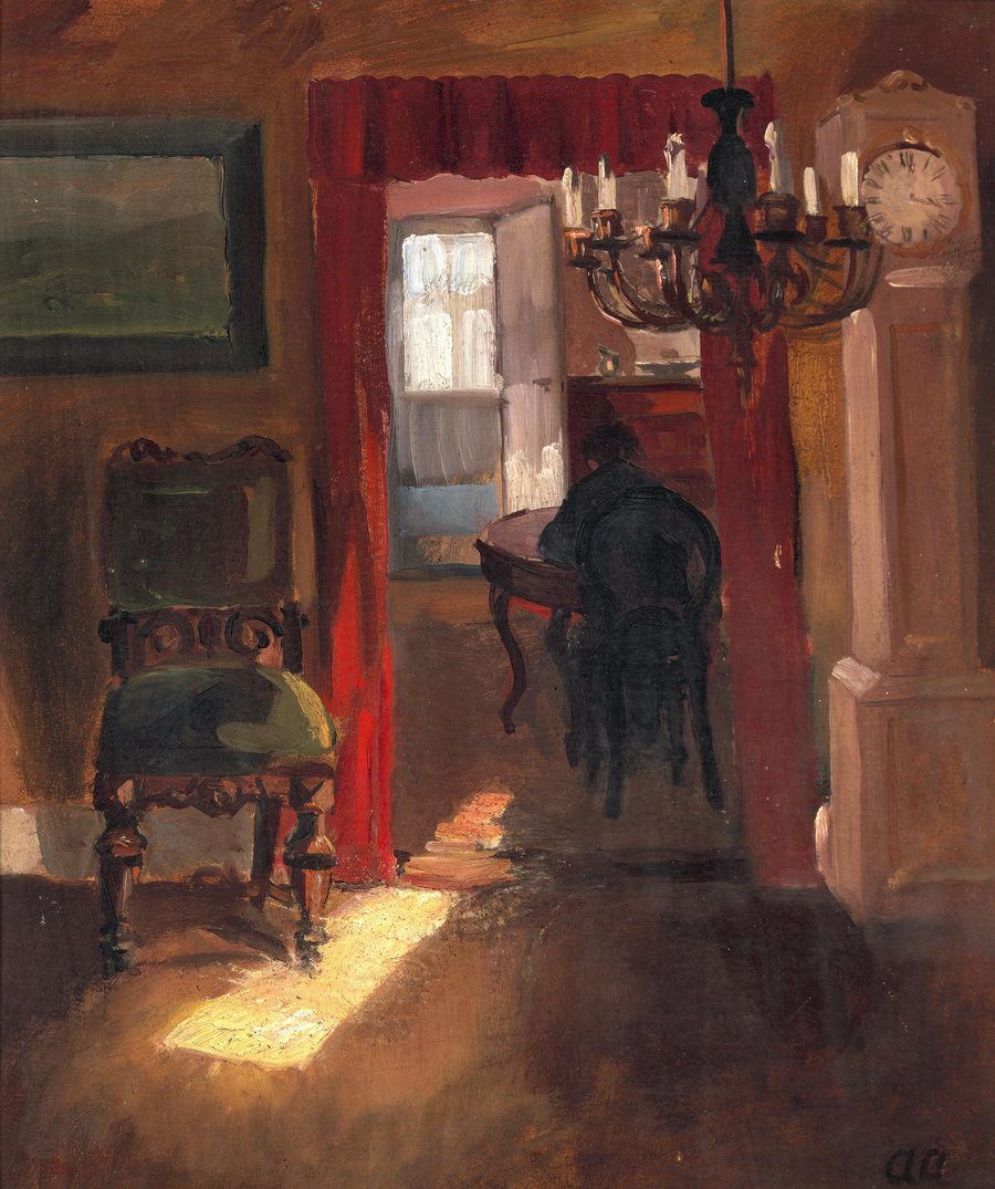 Interieur von Skagen mit einem Lichtstreifen auf dem Boden - Anna Ancher
