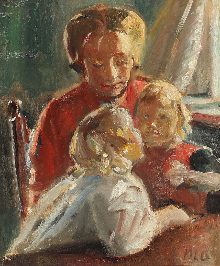 Sonniges Interieur mit einer Mutter und ihren beiden Töchtern. – Michael Peter Ancher