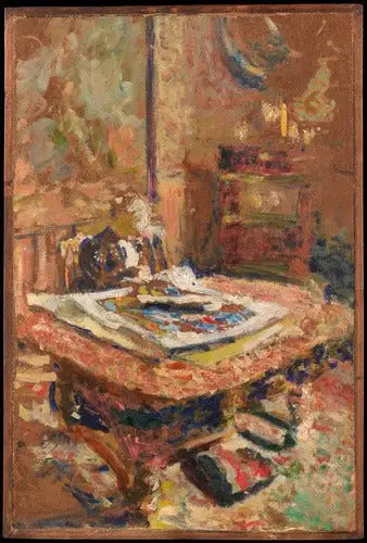 Innenraum, Madame Vuillard sitzt vor einem Tisch - Édouard Vuillard