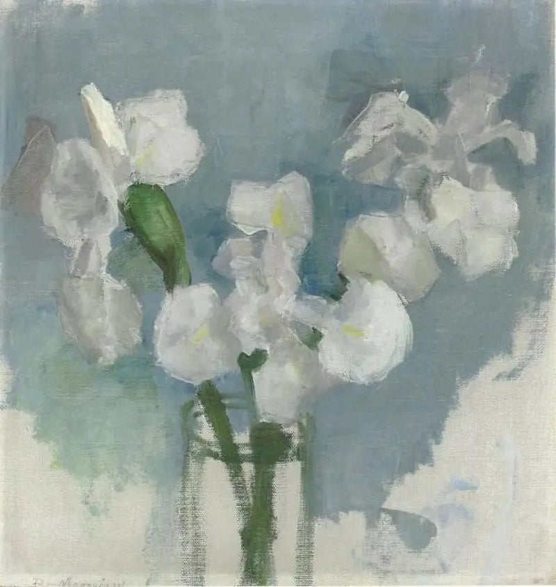 Weiße Iris auf hellblauem Hintergrund I - Piet Mondrian