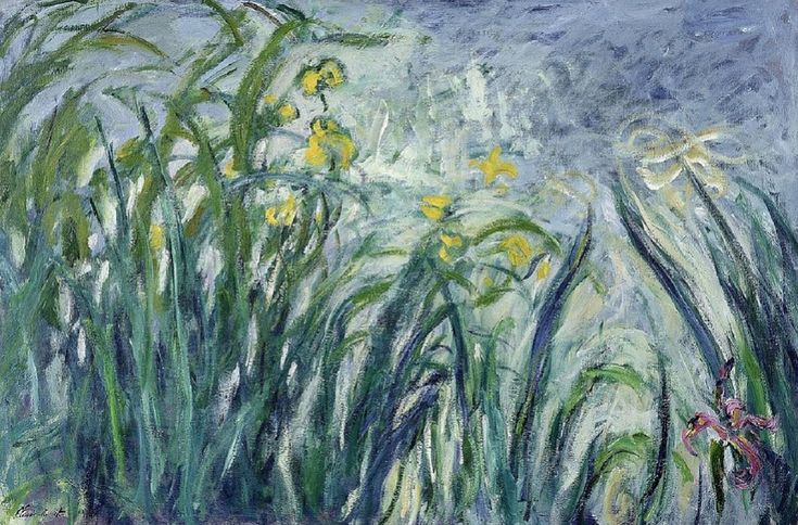 Reproduction du tableau « Iris jaunes et mauves - Claude Monet » par Alpha Reproduction en peinture à l’huile