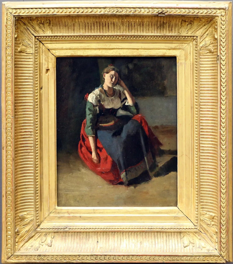 Italienerin sitzend, auf ihrem Knie abgestützt - Jean-Baptiste Camille Corot