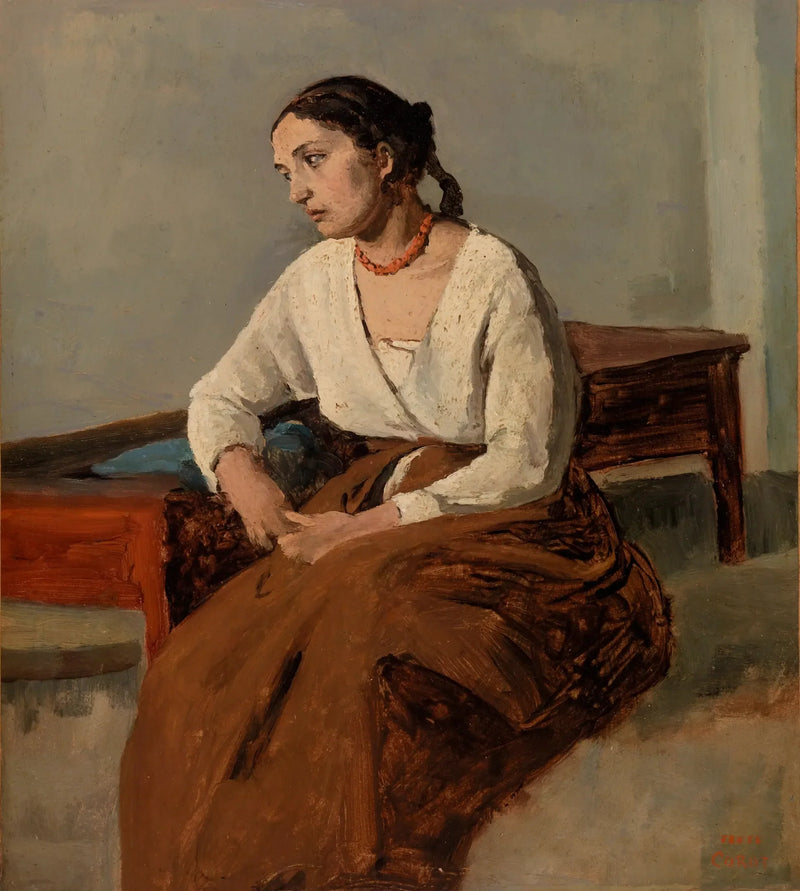 Melancholische Italienerin (Rom) - Jean-Baptiste Camille Corot