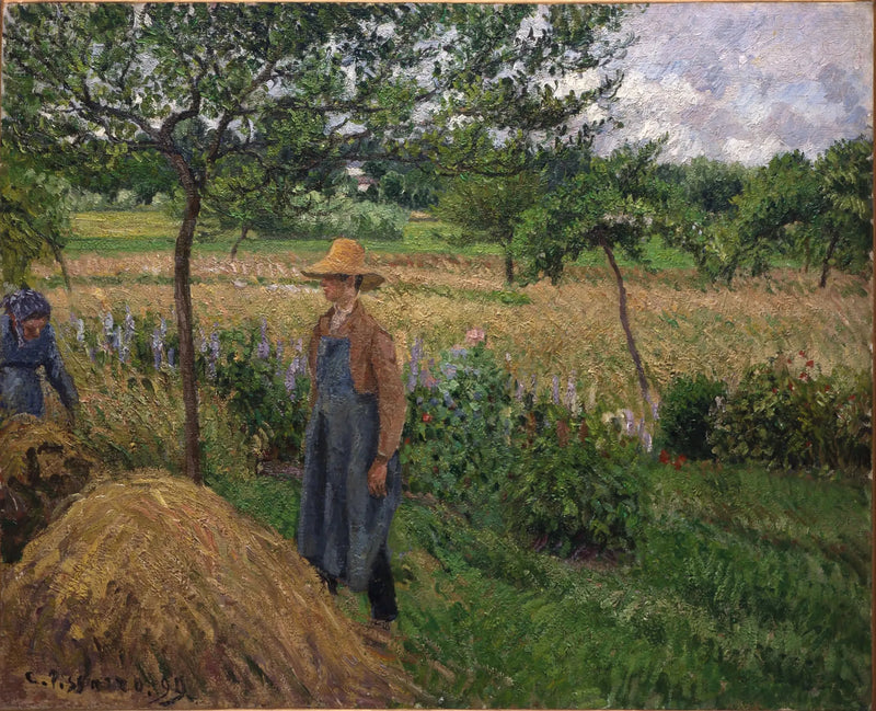 Gärtner vor einem Mühlstein, graue Zeit, Éragny - Camille Pissarro