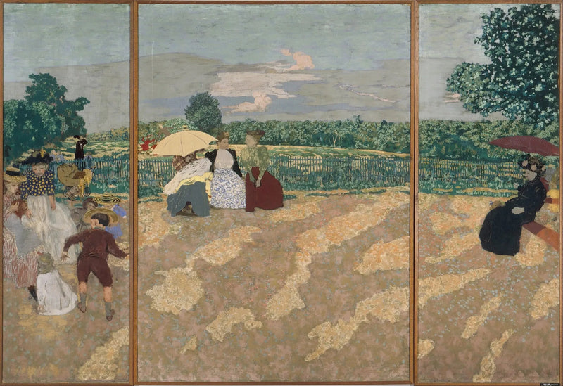 Öffentliche Gärten: das Gespräch, die Kindermädchen, der rote Sonnenschirm - Édouard Vuillard