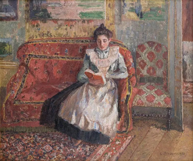 Jeanne Pissarro dit Cocotte, lisant - Camille Pissarro image 1 copie de tableau peinte à la main