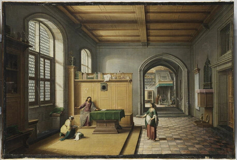Jésus chez Marthe et Marie, dans une perspective d'architecture - Cornelis van Poelenburgh
