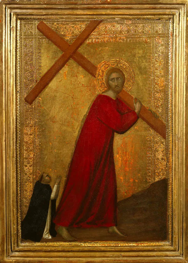 Jesus Christus trägt das Kreuz, mit einem dominikanischen Bruder - Barna da Siena