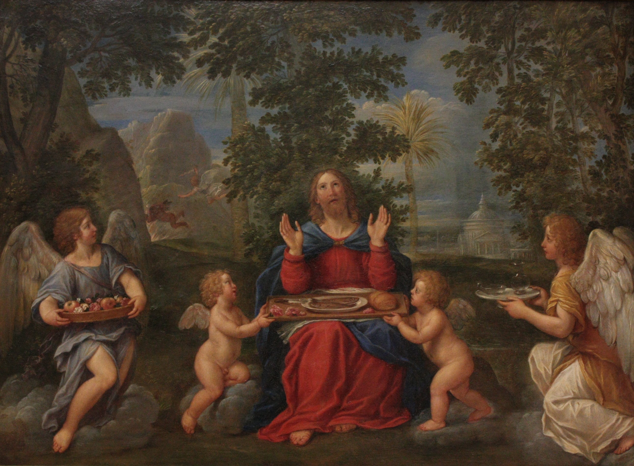 Jésus-Christ servi par les anges - Francesco Albani image 1 copie peinte à la main à l’huile