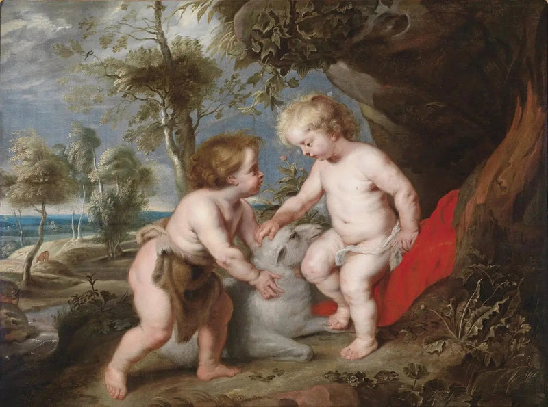 Jesus und das heilige Kind Johannes mit einem Lamm - Peter Paul Rubens