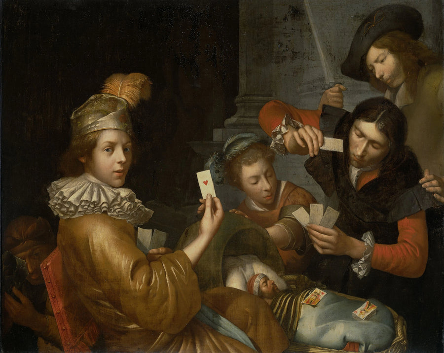 Le jeu de cartes sur le berceau : allégorie - Johannes van Wijckersloot