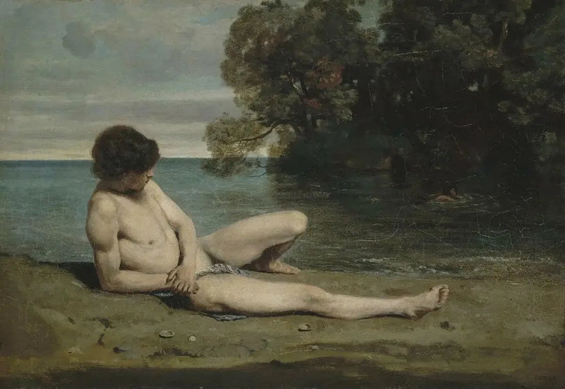 Junge liegende Badende am Strand - Jean-Baptiste Camille Corot