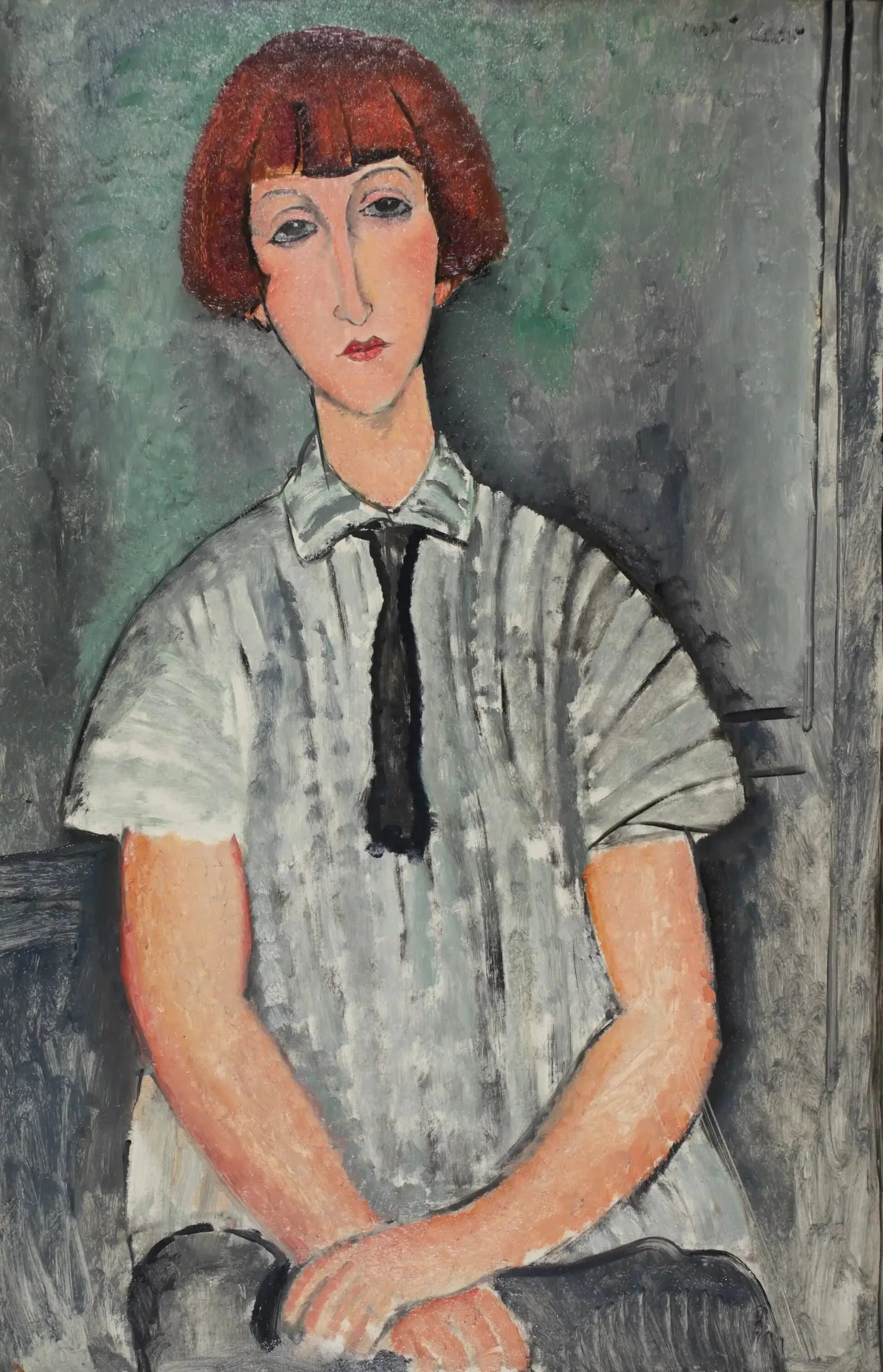 Jeune femme à la chemise rayée - Amedeo Modigliani image 1 reproduction d’œuvre d’art à l’huile