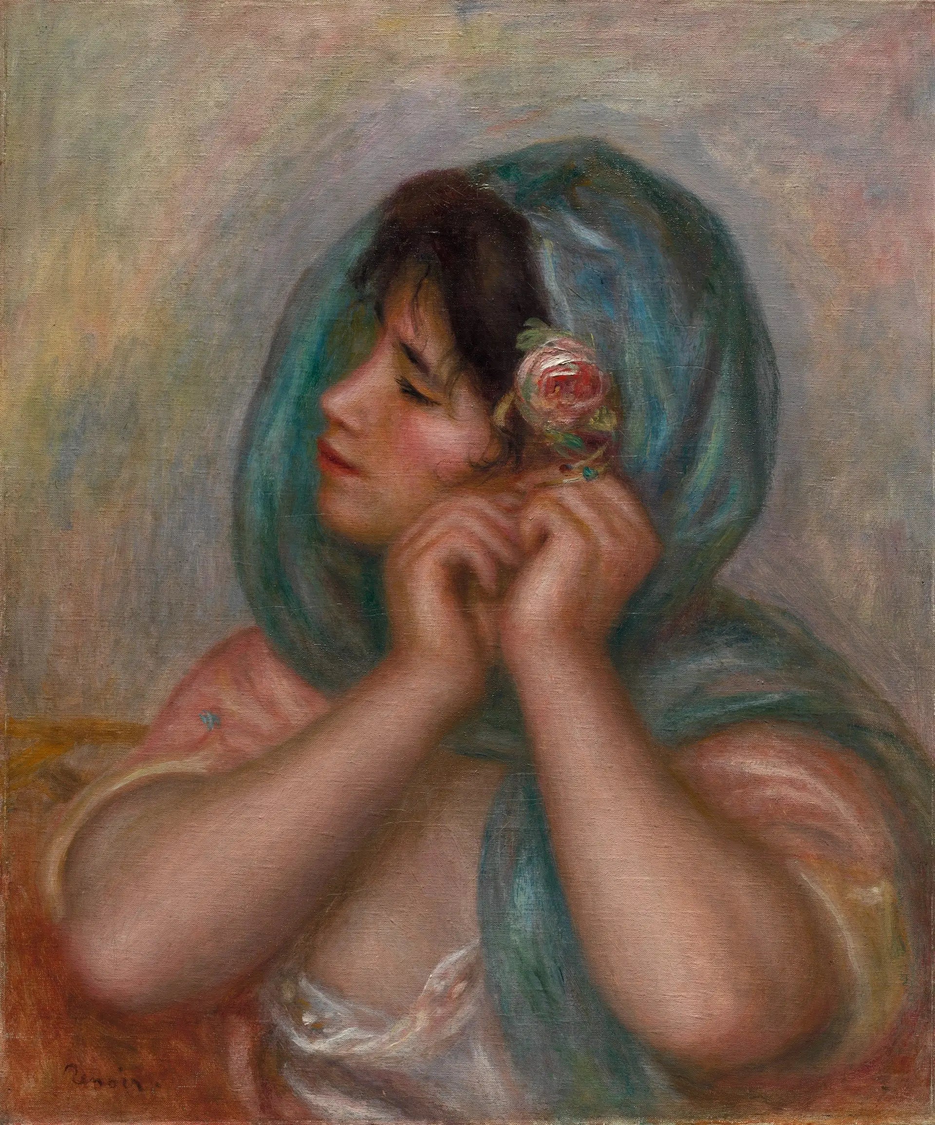 Jeune femme arrangeant sa boucle d'oreille - Pierre-Auguste Renoir image 1 reproduction réalisée par Alpha Reproduction