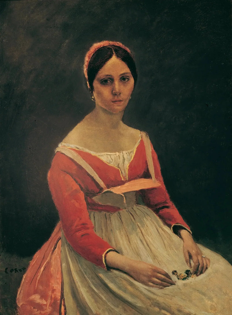 Junge Frau sitzend, Blumen in den Händen - Jean-Baptiste Camille Corot