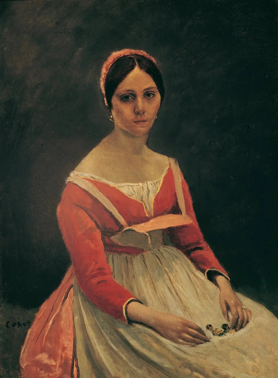 Junge Frau sitzend, Blumen in den Händen - Jean-Baptiste Camille Corot