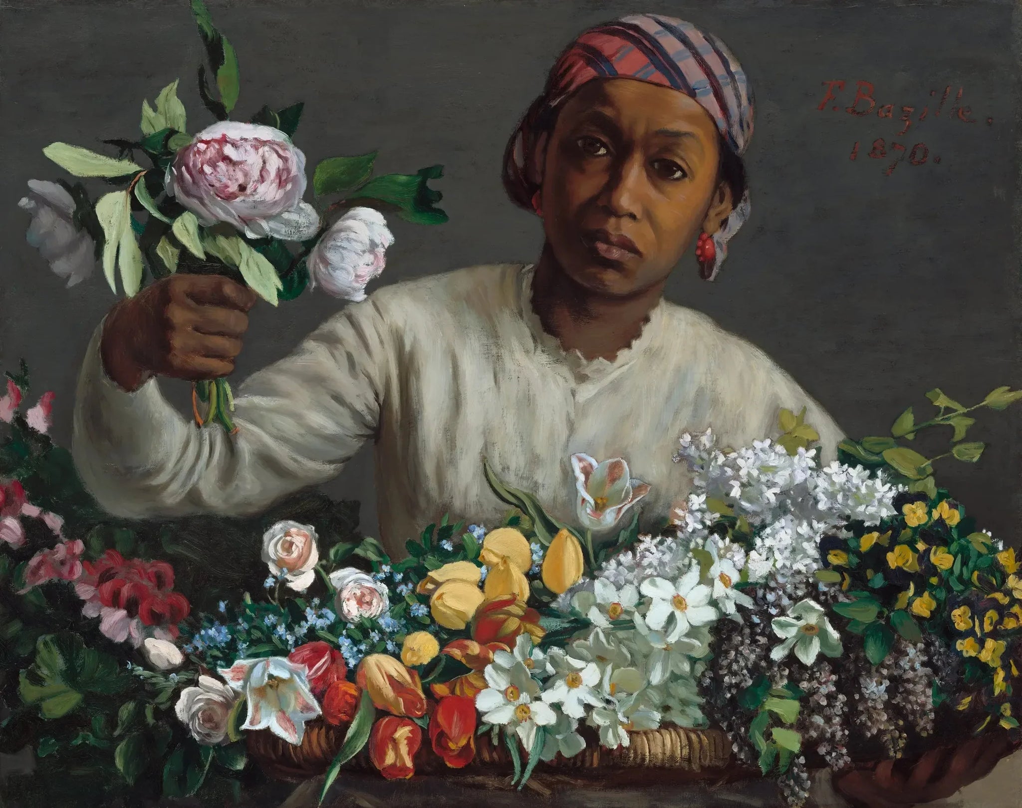 Jeune Femme aux pivoines - Frédéric Bazille image 1 copie peinte à la main à l’huile