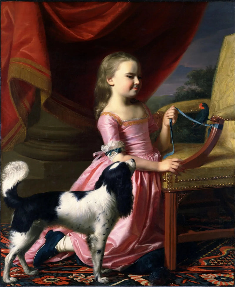 Junge Frau mit einem Vogel und einem Hund - John Singleton Copley