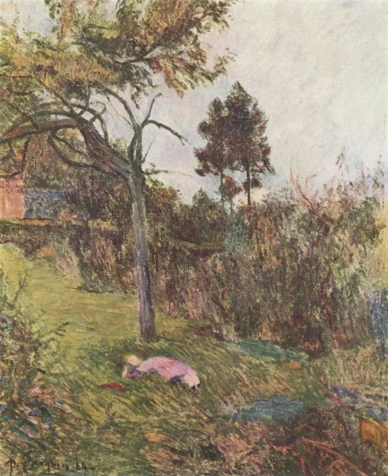 Junge Frau, die im Gras liegt, oder Mädchen, das in einer Wiese liegt - Paul Gauguin