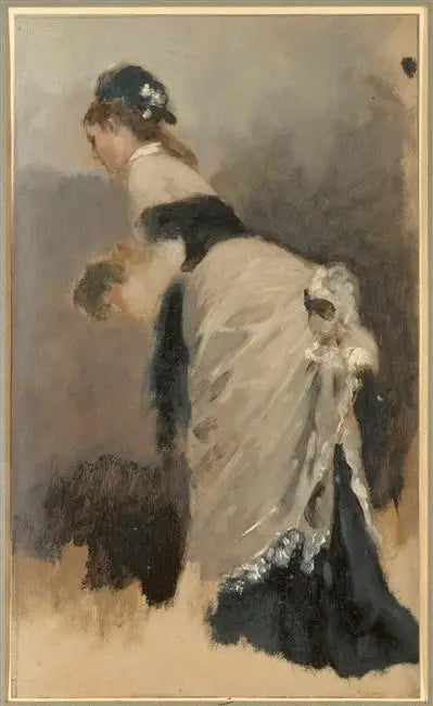 Junge Frau im Profil links mit Schal und Armstulpe - Jean Béraud
