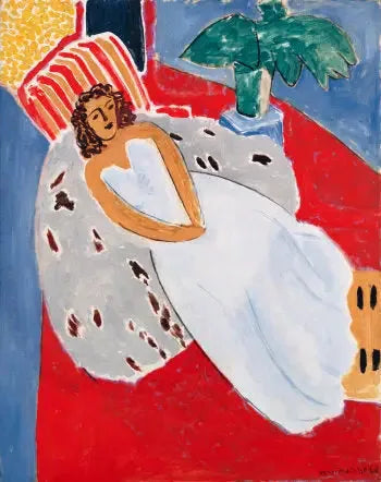 Junge Frau in Weiß, roter Hintergrund - Henri Matisse