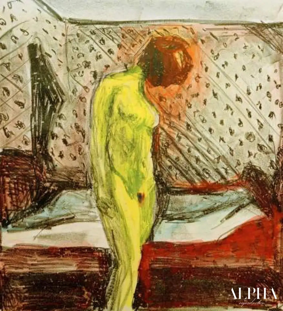 Jeune femme en pleurs au chevet de son lit - Edvard Munch - Reproductions de tableaux et peintures haut de gamme