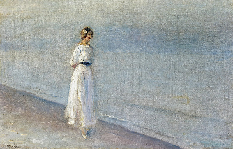 Junge Frau im weißen Kleid am Skagen Senderstrand. -Michael Peter Ancher