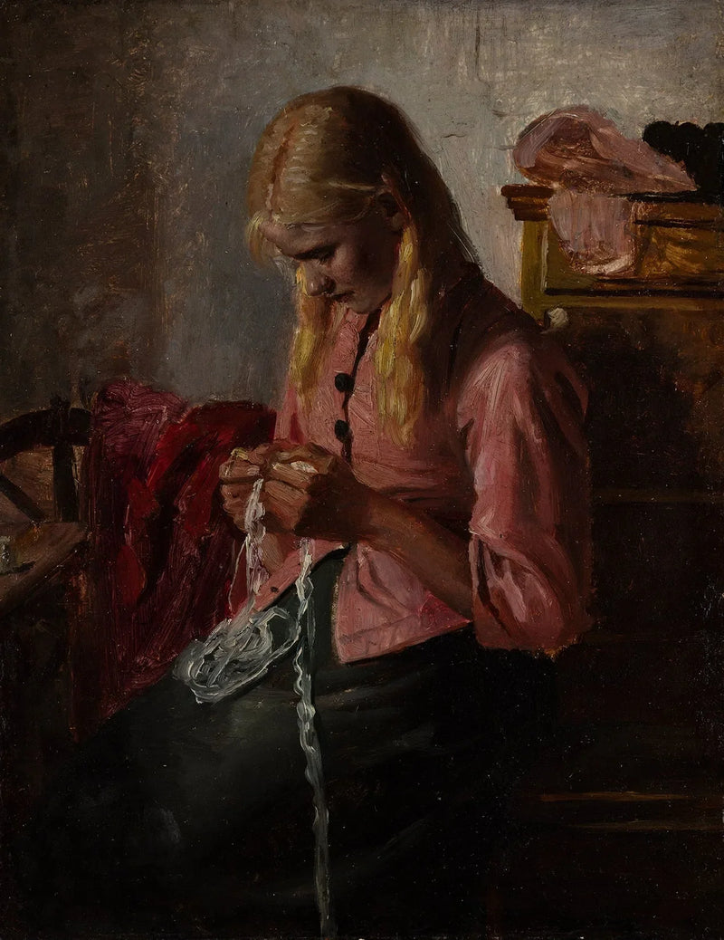 Junge Frau beim Häkeln. Tine, Skagen. - Michael Peter Ancher
