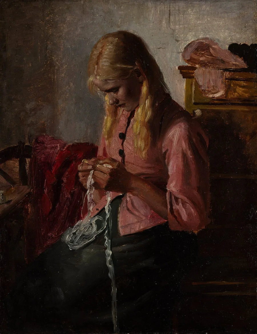 Junge Frau beim Häkeln. Tine, Skagen. - Michael Peter Ancher