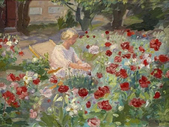Junge Frau zwischen den Mohnblumen - Anna Ancher