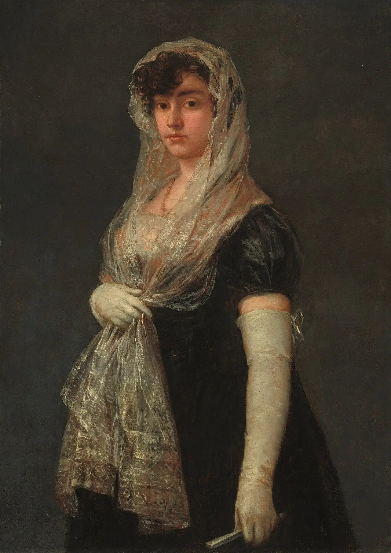 Jeune femme portant une mantille et une basquina - Francisco de Goya image 1 reproduction de peinture à l’huile