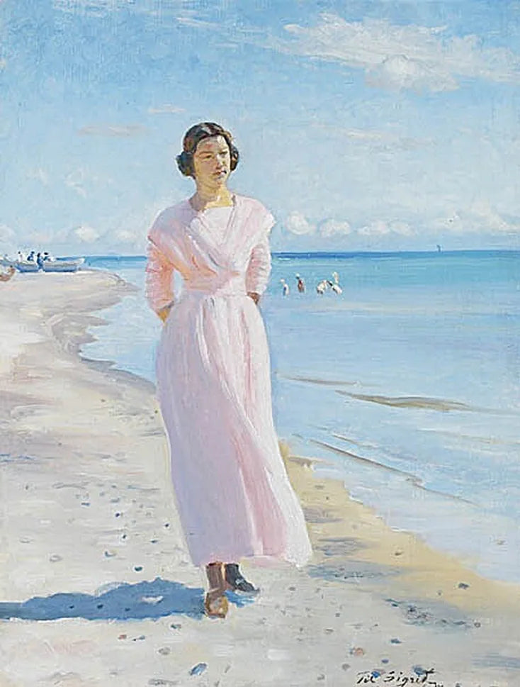 Junge Frau in einem rosa Kleid am Südstrand von Skagen. – Michael Peter Ancher