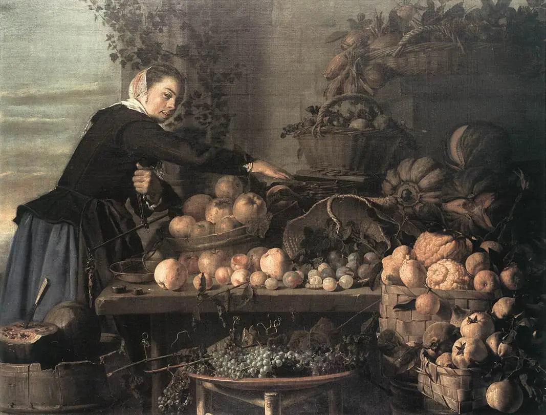 Jeune femme près des fruits et légumes pour la vente - Frans Hals image 1 tableau peint à l’huile sur toile