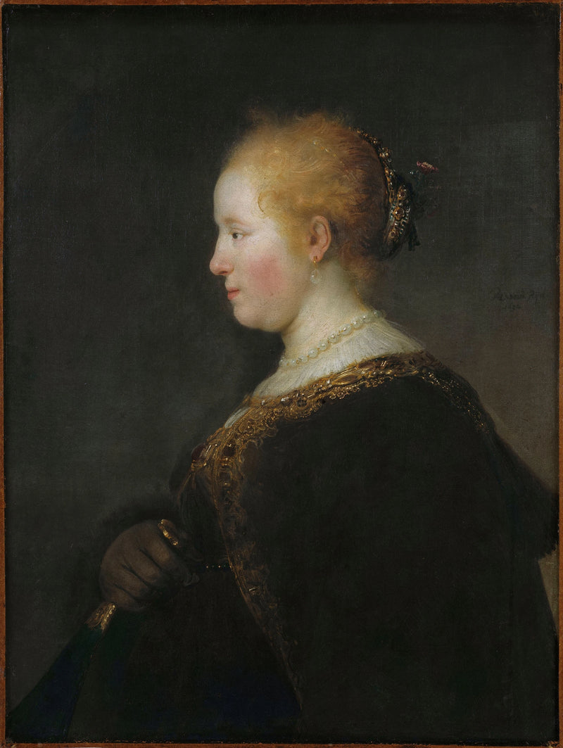 Dame mit einem Fächer - Rembrandt