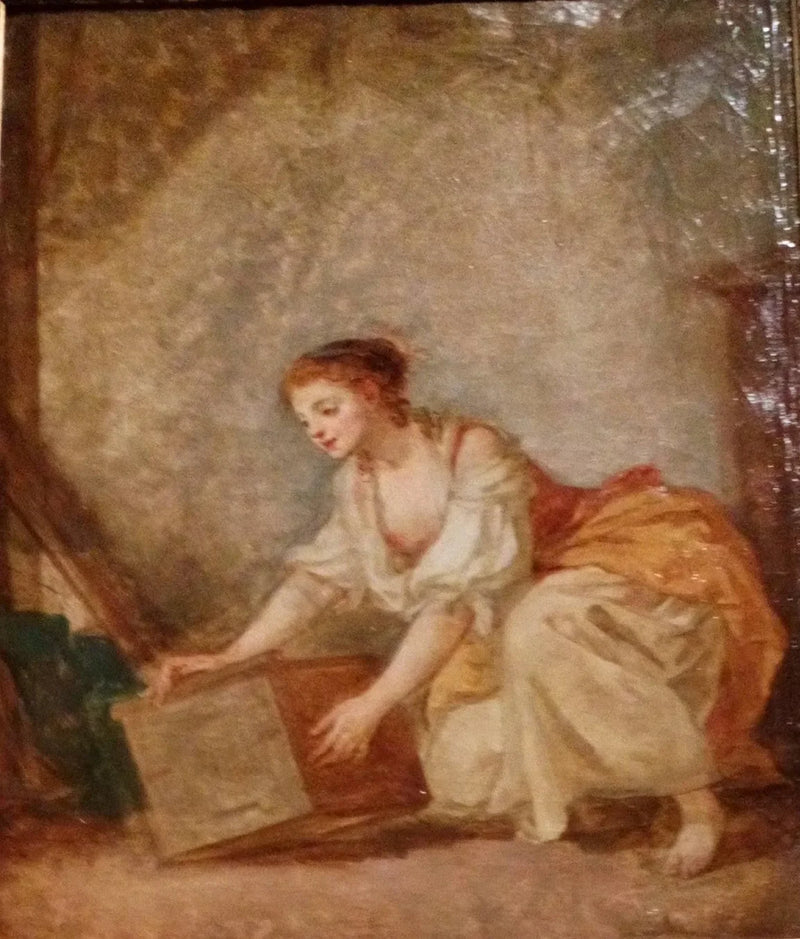 Junge Frau hebt eine Kiste an - Jean-Baptiste Greuze