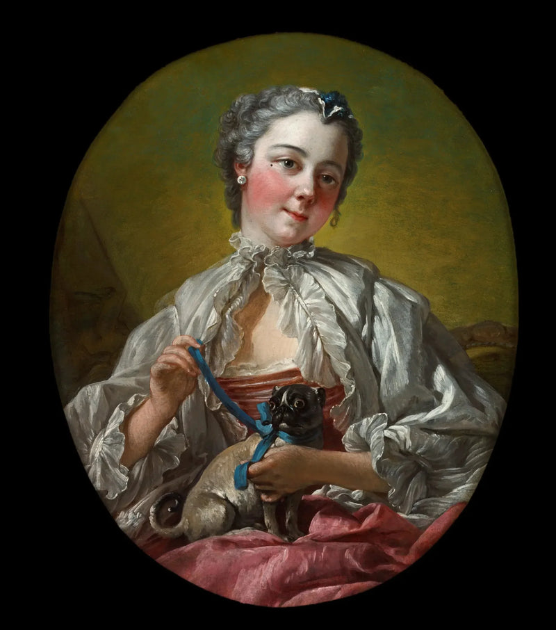 Junge Frau hält einen Mops - François Boucher