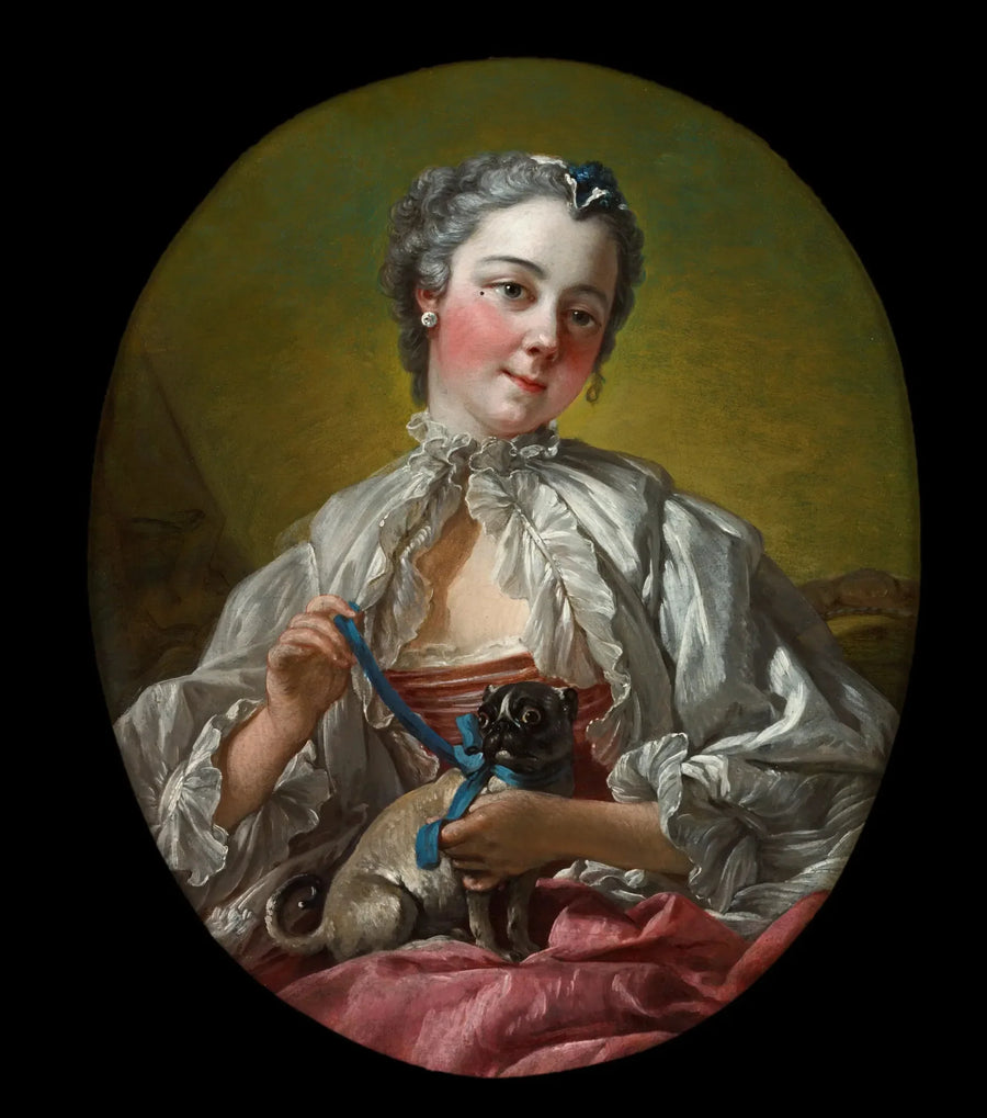 Junge Frau hält einen Mops - François Boucher