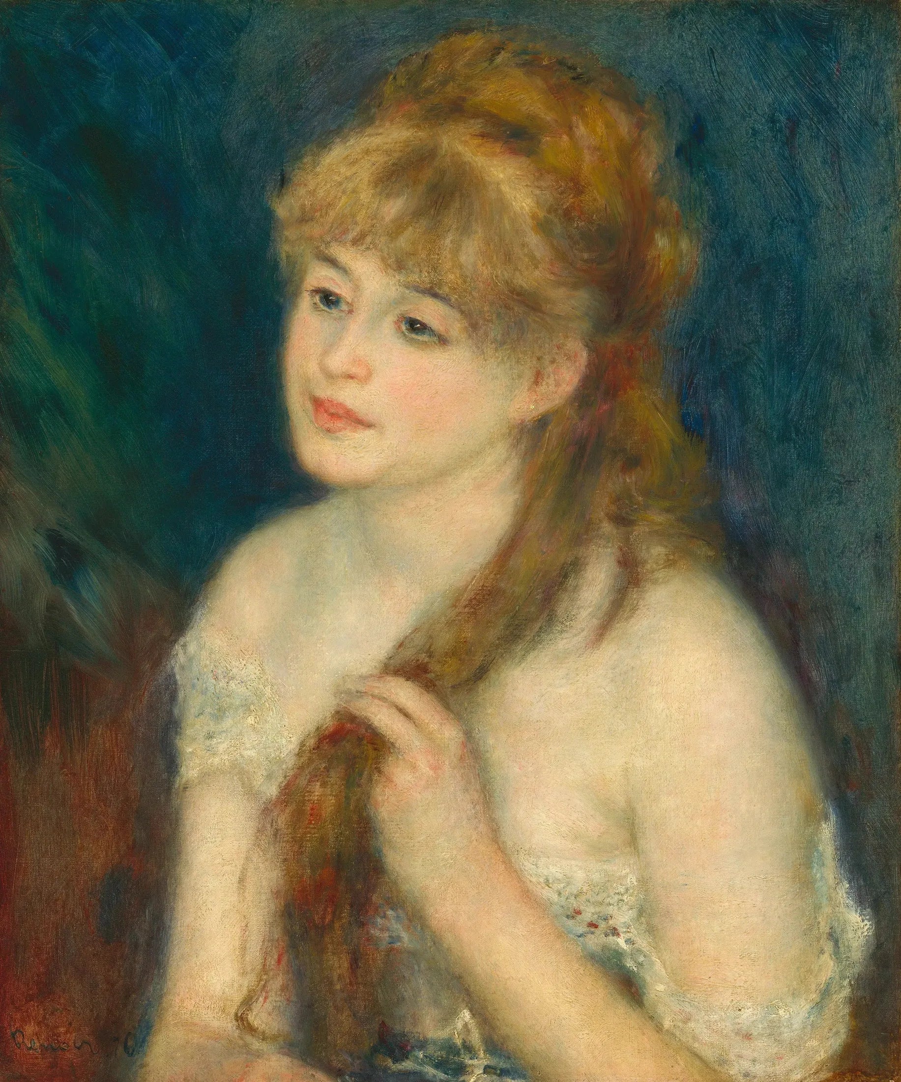 Jeune femme tressant ses cheveux - Pierre-Auguste Renoir image 1 copie peinte à la main à l’huile