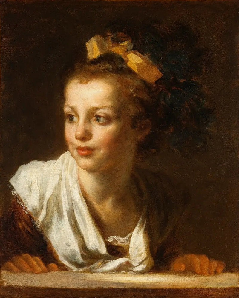 Junge Frau, die auf der Fensterbank lehnt - Jean-Honoré Fragonard