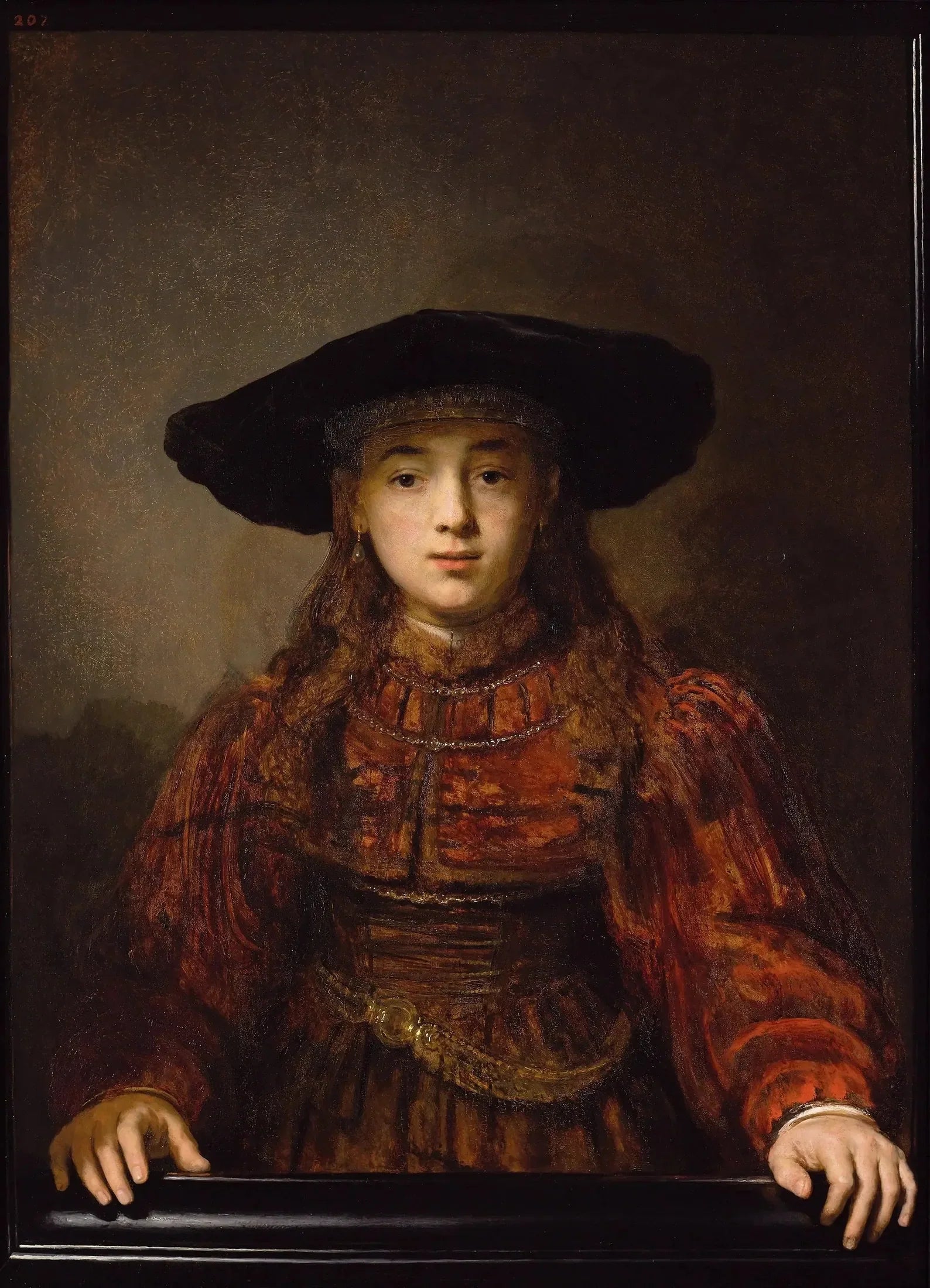 Jeune Fille au cadre - Rembrandt image 1 copie de tableau peinte à la main