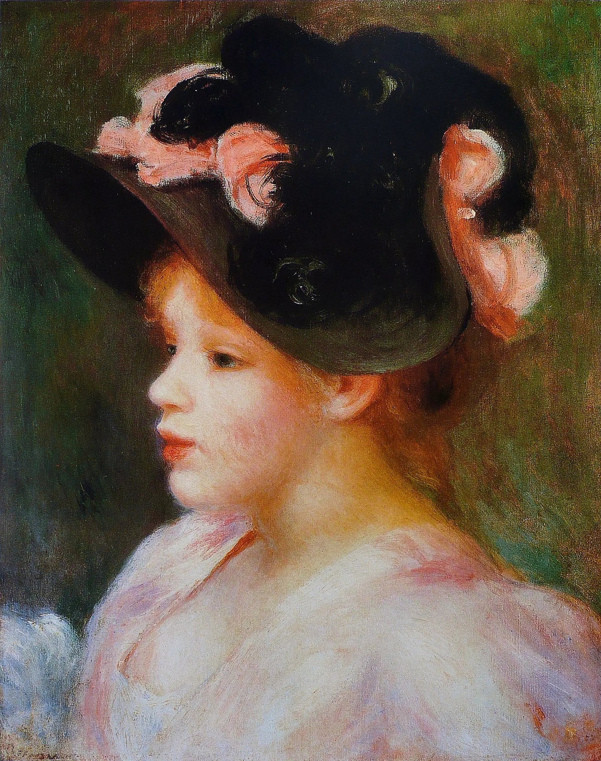 Jeune fille au chapeau rose et noir - Pierre-Auguste Renoir image 1 reproduction artisanale de tableau