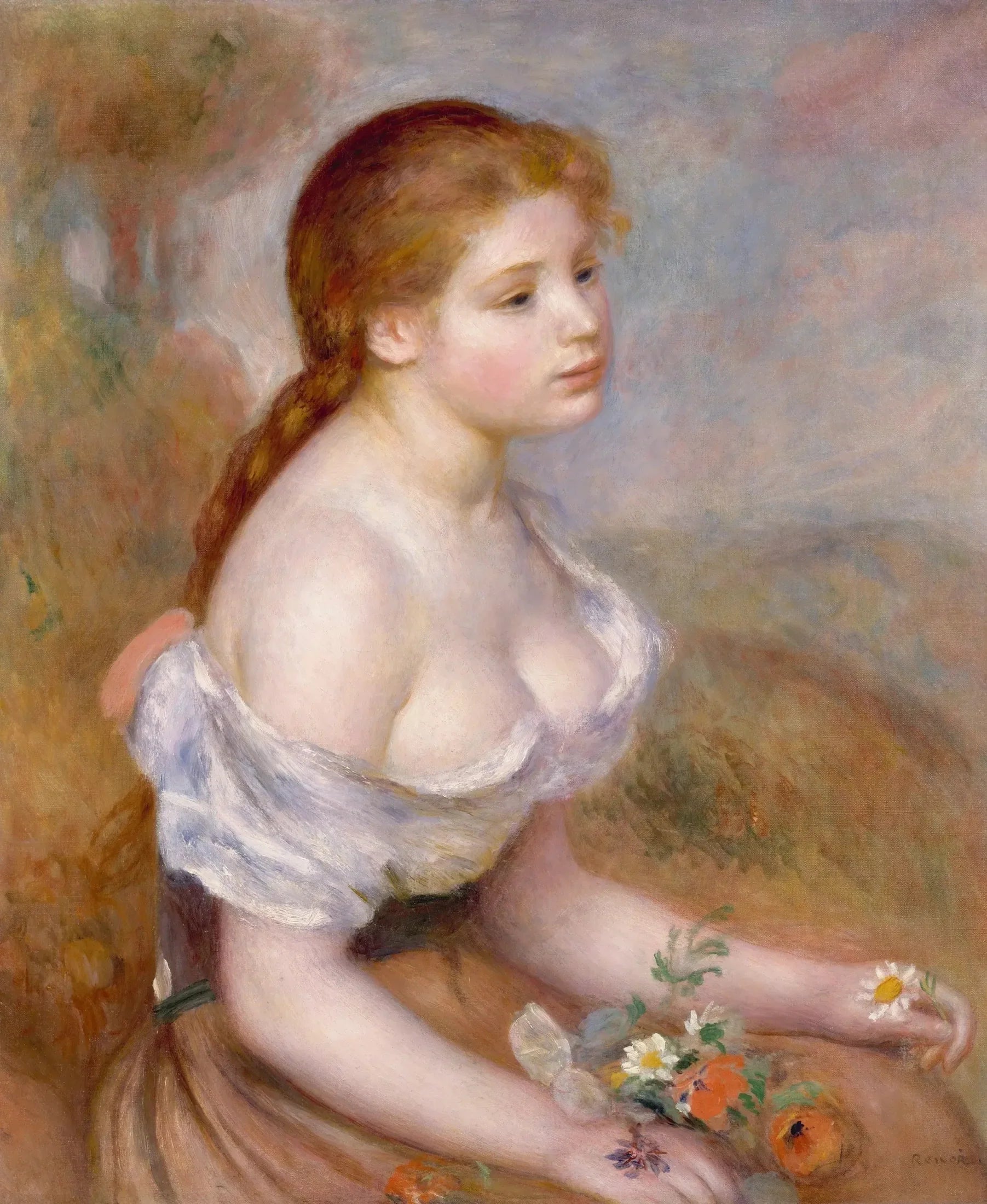 Jeune fille avec marguerites - Pierre-Auguste Renoir image 1 reproduction d’œuvre d’art à l’huile