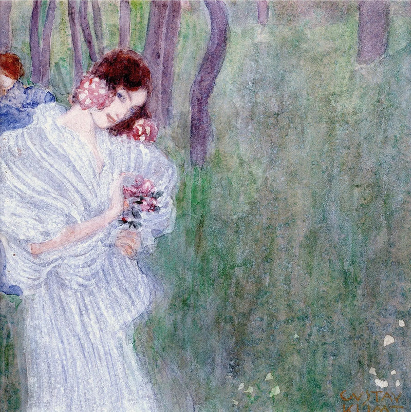 Junges Mädchen im weißen Kleid in einem Wald - Gustav Klimt