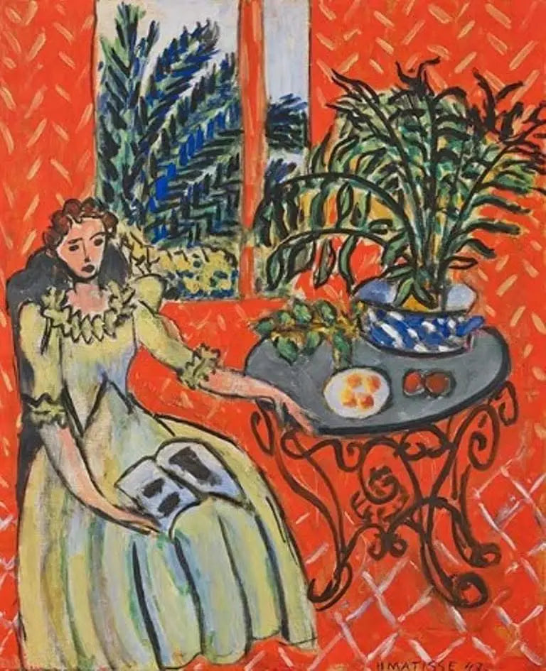 Jeune Fille en vert dans un intérieur rouge - Henri Matisse image 1 reproduction artisanale de tableau