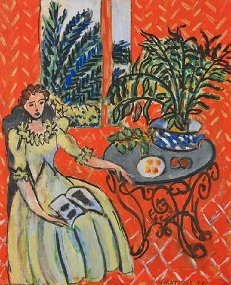 Mädchen in Grün in einem roten Innenraum - Henri Matisse