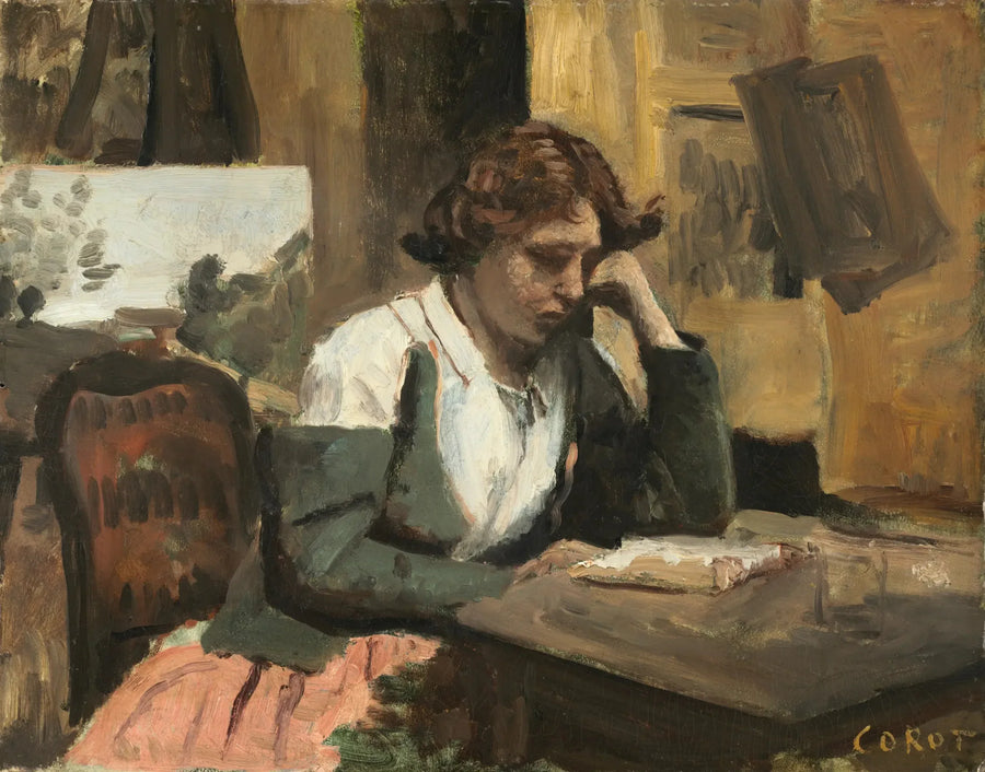 Junge Frau liest - Jean-Baptiste Camille Corot