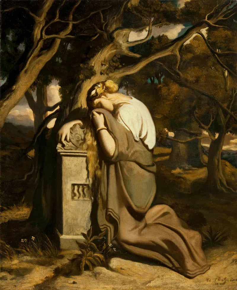 Junge Frau, die auf eine Stele weint - Théodore Chassériau