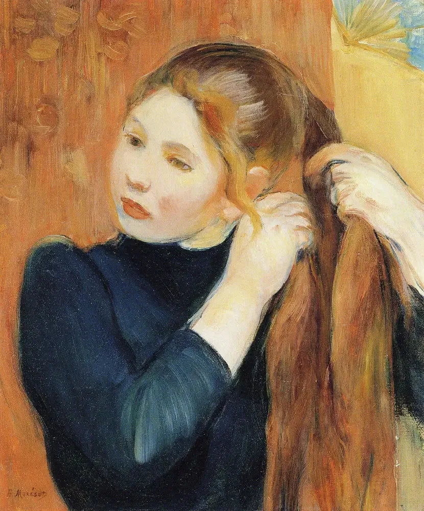 Jeune fille tressant ses cheveux - Berthe Morisot image 1 reproduction de peinture à l’huile
