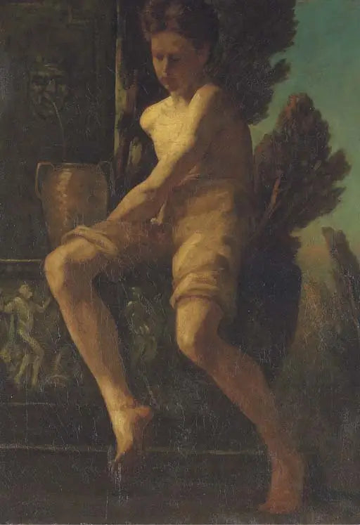 Junge Junge sitzt in der Nähe eines Brunnens - Herbert Draper